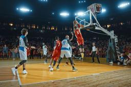 Two teams playing basketball