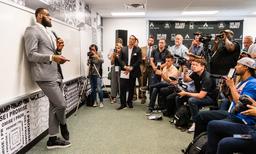 LeBron James giving speech to media
