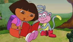 Dora and Boots sitting side by side in Dora The Explorer