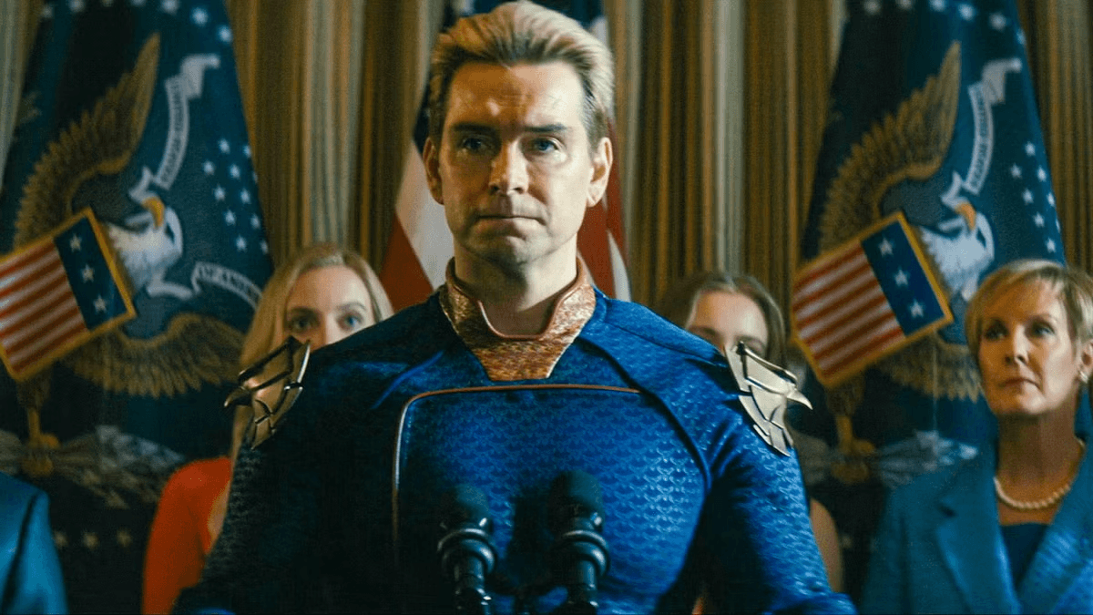 Homelander looking to his left in The Boys