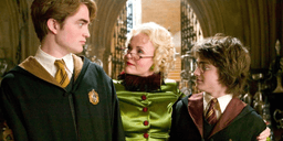 Rita Skeeter, Cedric Diggory and Harry Potter in Goblet of Fire