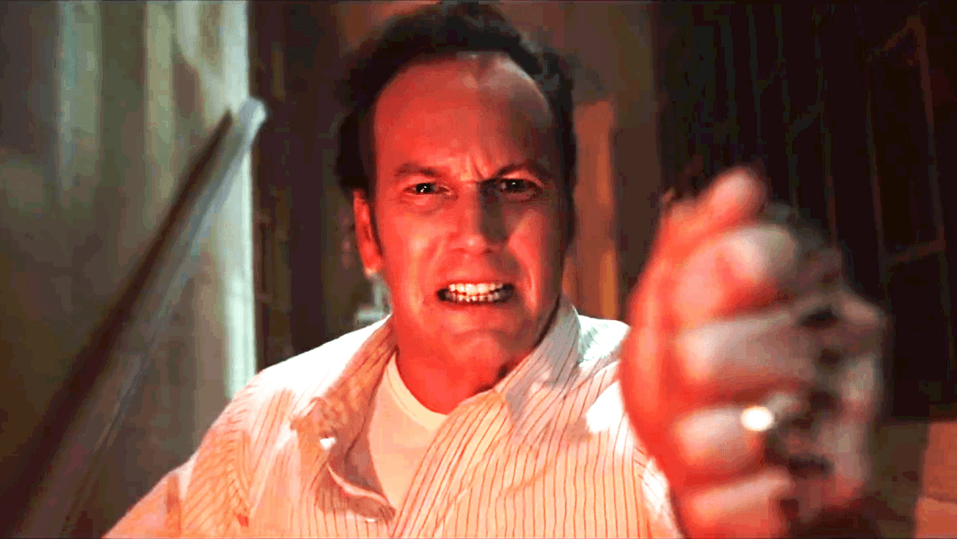 Patrick Wilson as Ed Warren gritting his teeth in The Devil Made Me Do It