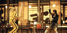 The Bride fighting one of the villains with a katana in Kill Bill 