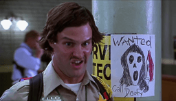 A man making weird expressions beside the sketch of the killer in Scary Movie