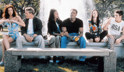 The gang from Scary Movie sitting on benches